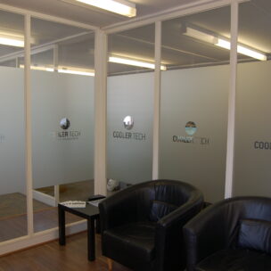 Office Branding Window Graphics Frosted Vinyl Cooler Tech